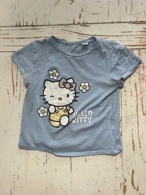 Hello Kitty Light Blue Short Sleeve Tee with Floral Graphic